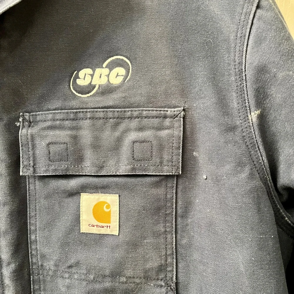 Carhartt Mens Blue Work‎ Chore Coat Quilted Lined Jacket SBC Logo